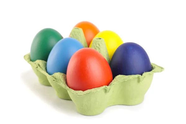白上纸箱的彩色的复活节彩蛋 — 图库照片