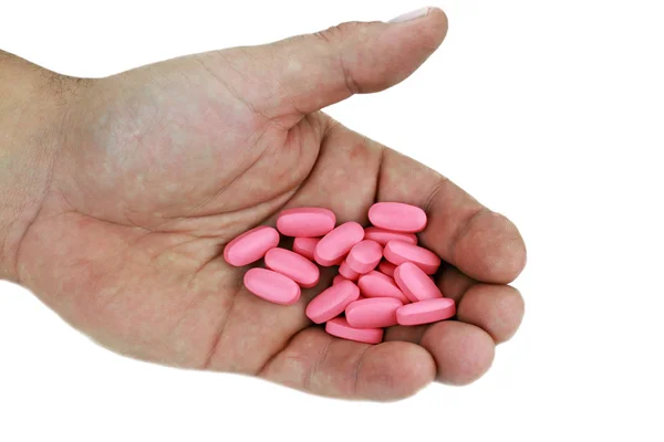 Pills in Hand on White Background — Stock Photo, Image