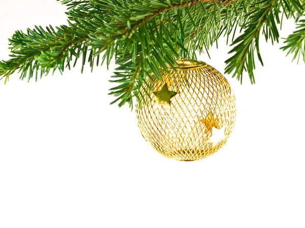Christmas Tree Holiday Ornament Hanging from a Evergreen Branch Isolated — Stock Photo, Image