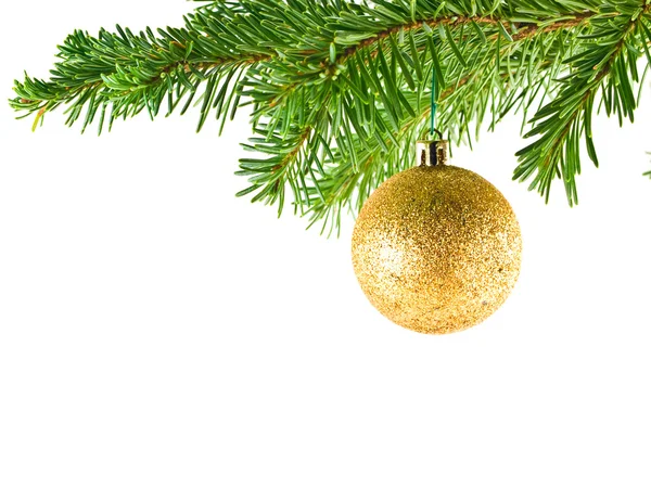 Christmas Tree Holiday Ornament Hanging from a Evergreen Branch Isolated Stock Image