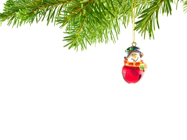 Christmas Tree Holiday Ornament Hanging from a Evergreen Branch Isolated — Stock Photo, Image