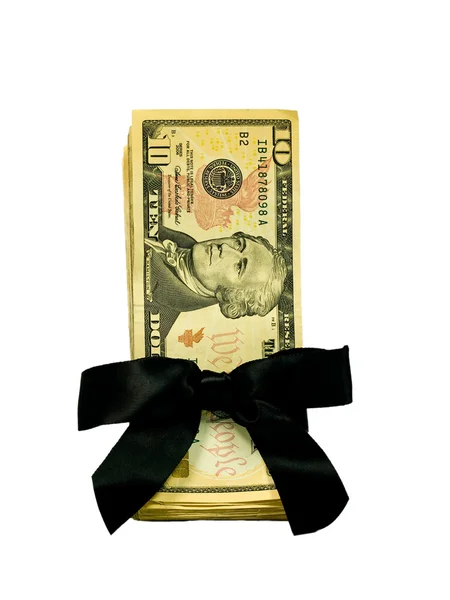 Money Bundle in a Black Ribbon $10 Bills — Stock Photo, Image