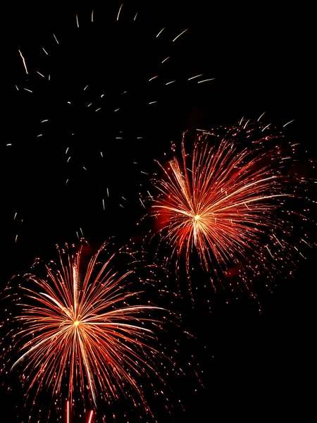 Lange Belichtung von Feuerwerk vor schwarzem Himmel — Stockfoto