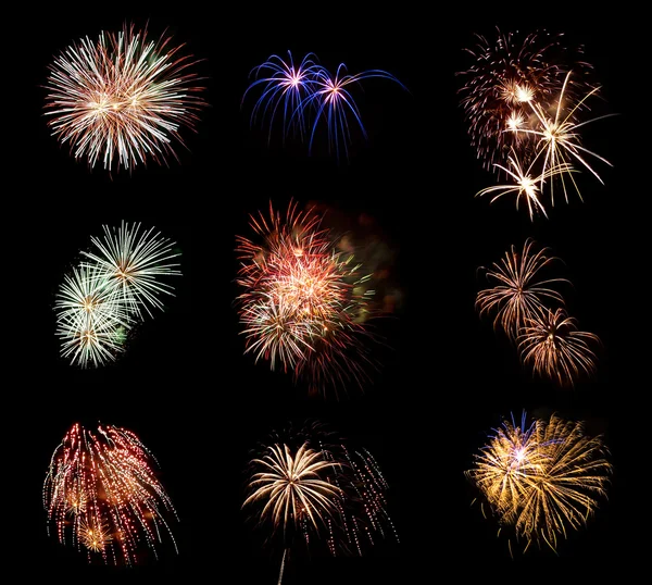 Compilation Fireworks Black Sky — Stock Photo, Image