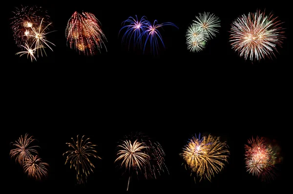 Long Exposure Fireworks Frame Black Sky — Stock Photo, Image