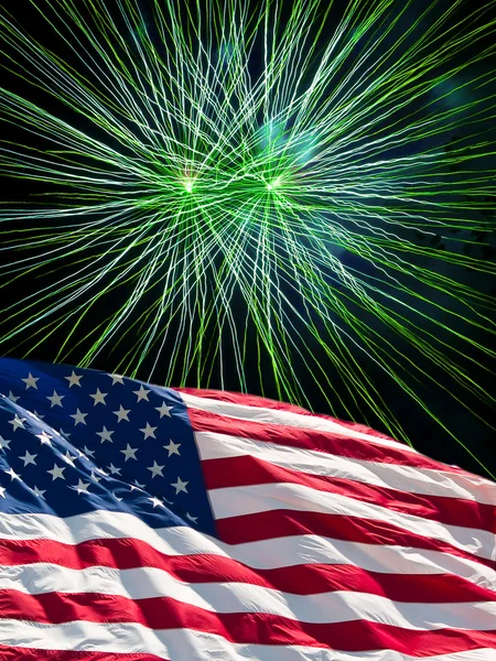 Americká Vlajka Bílé Ohňostroje Den Nezávislosti — Stock fotografie