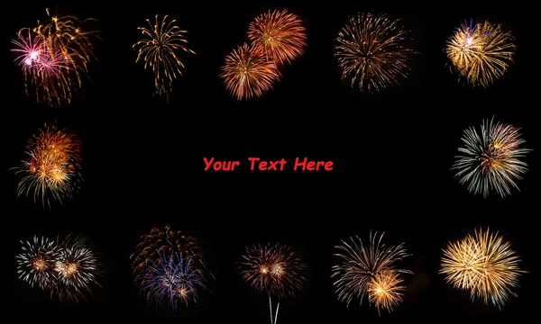 stock image Bright Fireworks Framing a Black Space for Copy Text