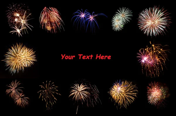 Bright Fireworks Framing Black Space Copy Text — Stock Photo, Image