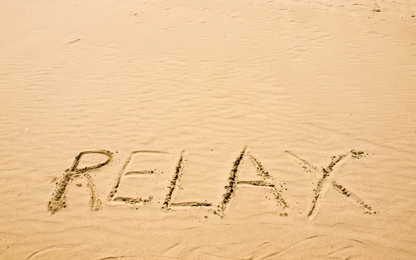 Relaxe Escrito Areia Dia Ensolarado — Fotografia de Stock