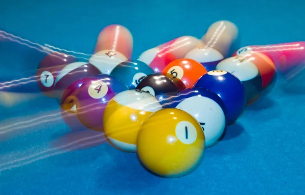 Billiards Balls Motion Green Pool Table — Stock Photo, Image