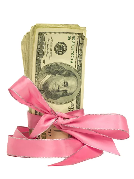 United States Currency Wrapped in a RIbbon as a Gift — Stock Photo, Image