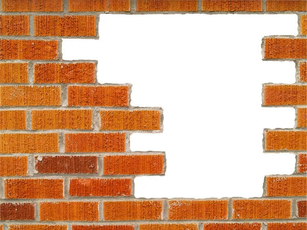 오렌지, 빨강, 그리고 갈색 벽돌 벽 구멍 — 스톡 사진