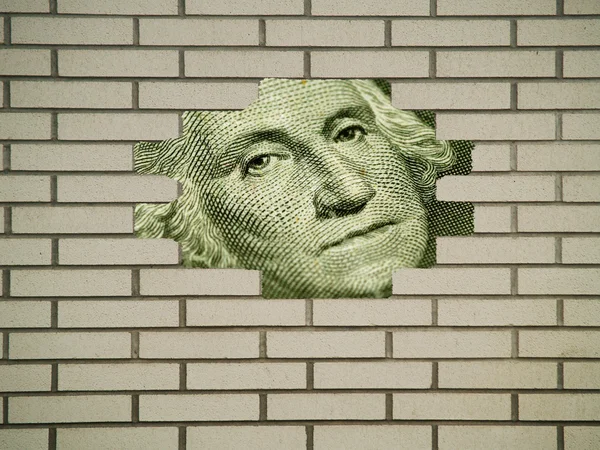 US One Dollar Bill : George Washington derrière un mur — Photo