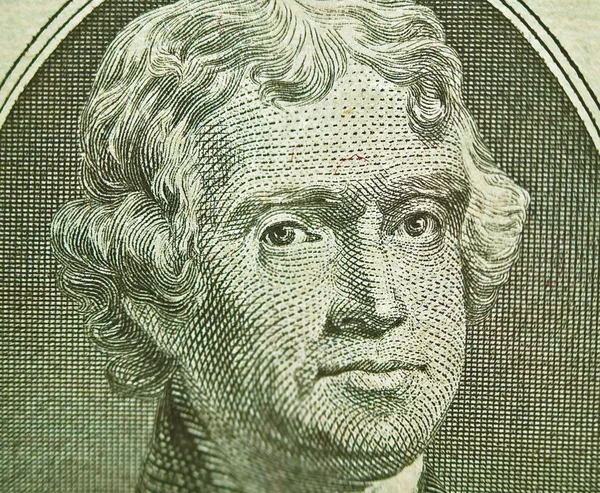 Makró az Egyesült Államok két dollár Bill: Thomas Jefferson — Stock Fotó