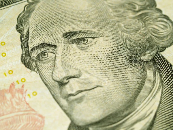 Macro of the US Ten Dollar Bill: Alexander Hamilton — Stock Photo, Image
