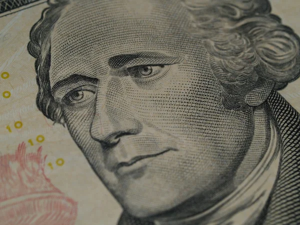 Macro dos E.u. dólar dez Bill: Alexander Hamilton — Fotografia de Stock