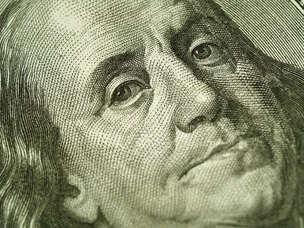 Macro della banconota da cento dollari: Benjamin Franklin — Foto Stock