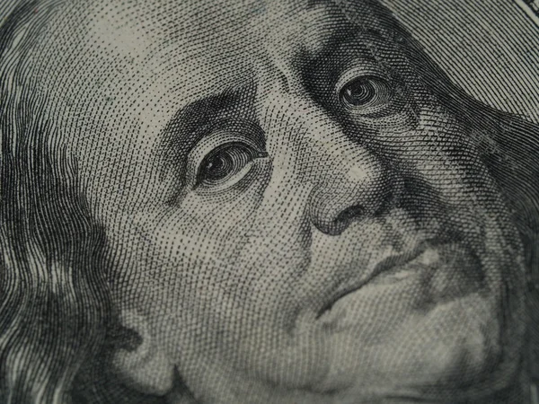 अमेरिकन शंभर डॉलर बिलचे मॅक्रो: बेंजामिन फ्रँकलिन — स्टॉक फोटो, इमेज