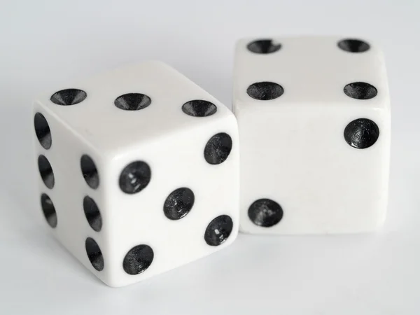 Two white dice closeup on a white background — Stock Photo, Image