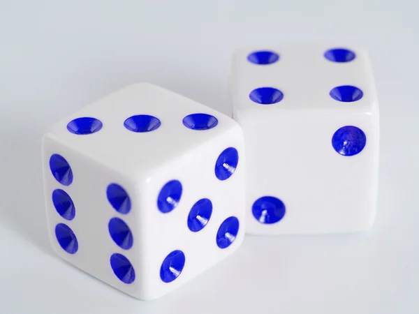 Two white dice closeup on a white background — Stock Photo, Image