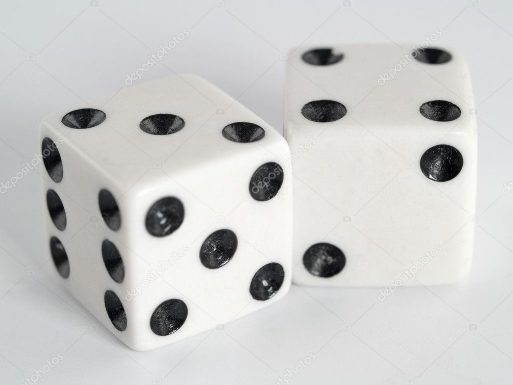 Two white dice closeup on a white background — Stock Photo