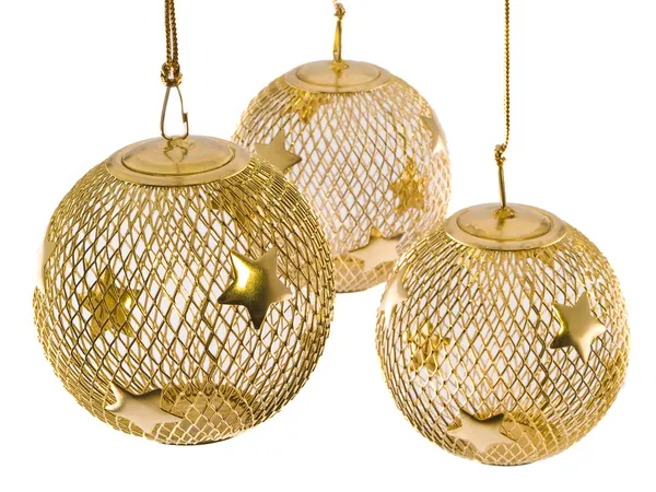 Un cavo in rete metallica oro ornamento di Natale con stelle — Foto Stock