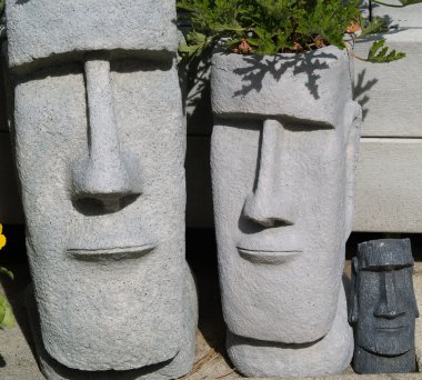 Easter Island Statue Planters with Foliage Hair clipart