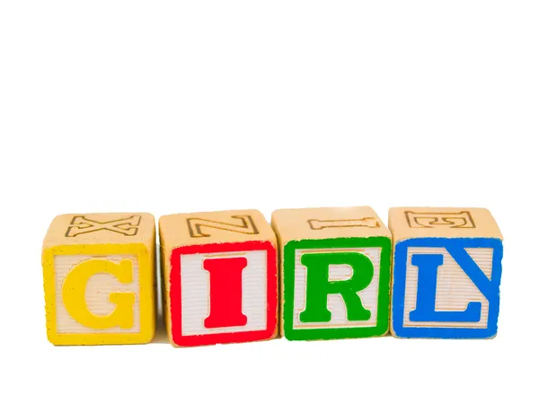 Helyesírás-ellenőrzés a word lány színes ABC blocks — Stock Fotó