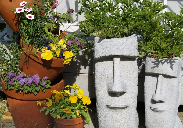Easter Island Statue Planters with Foliage Hair — Stock Photo, Image