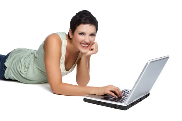 Kobieta komputer laptop — Zdjęcie stockowe