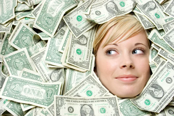 Hotovostní peníze žena — Stock fotografie