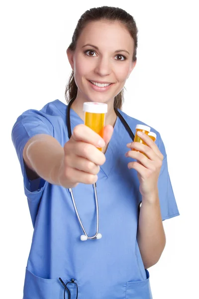 Enfermeira Segurando Medicina — Fotografia de Stock