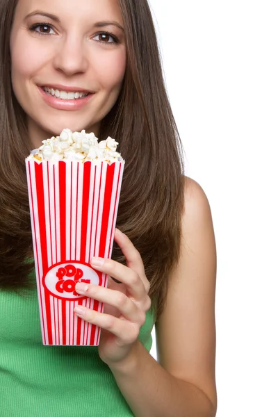 Meisje eten popcorn — Stockfoto