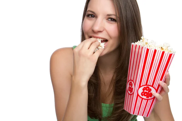 Schöne Glückliche Person Die Popcorn Isst — Stockfoto