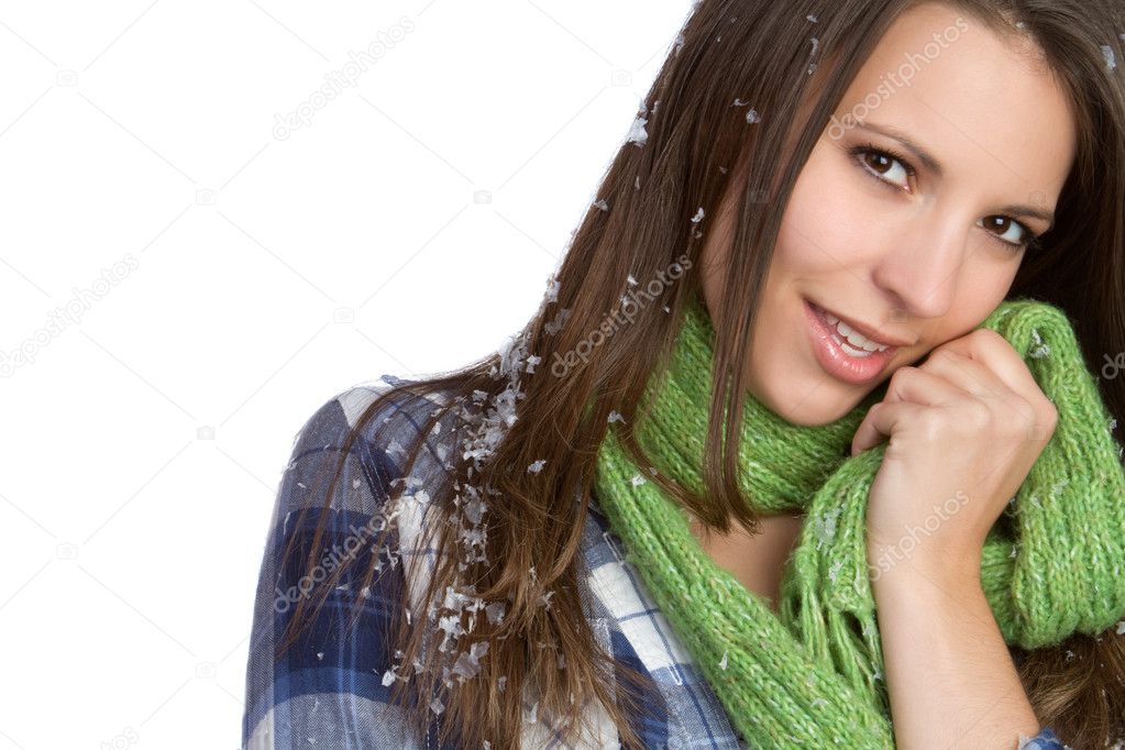 Beautiful winter snow scarf woman