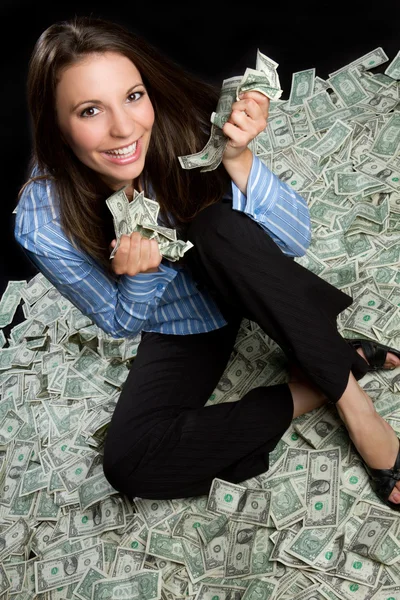 Hermosa Mujer Sonriente Sosteniendo Dinero —  Fotos de Stock