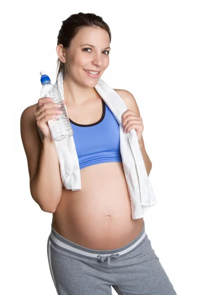 Беременная Фитнес Женщина Пьет Воду — стоковое фото