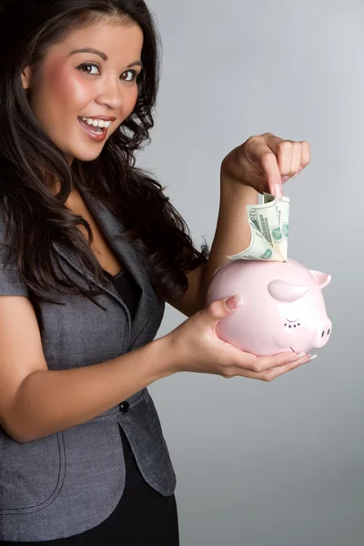 Piggy Bank Mujer — Foto de Stock