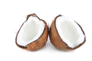 Two halves of coconut isolated on white clipart