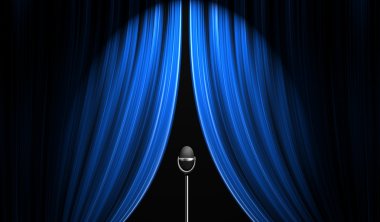 Theatre stage blue curtain clipart