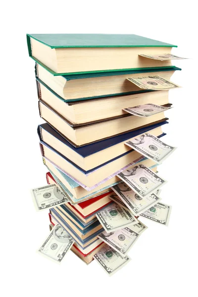 책과 돈을 흰색 절연 — 스톡 사진