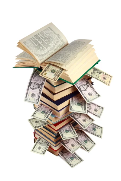 Buch und Geld isoliert auf weiß — Stockfoto
