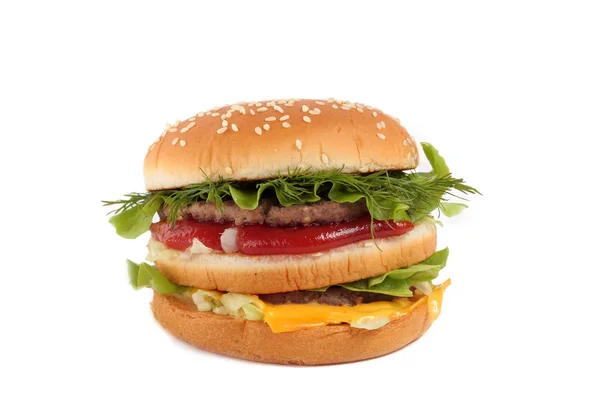 Großes Sandwich auf Weiß — Stockfoto