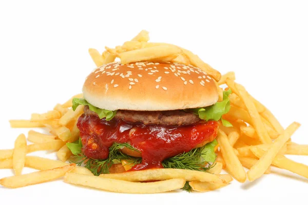 büyük sandviç ve patates kızartması beyaz