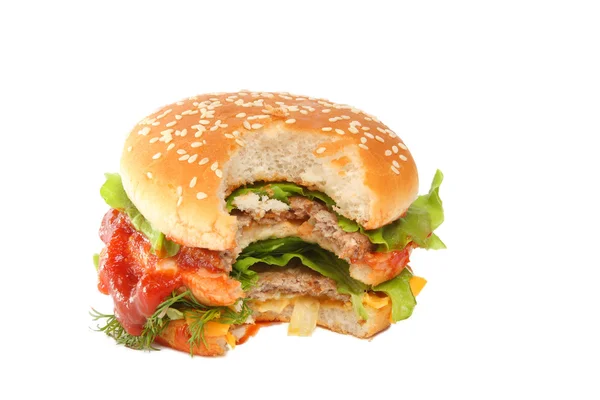 Großes Sandwich isoliert auf weißem, Fastfood — Stockfoto