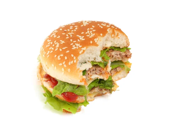 Burger izolat pe fundal alb — Fotografie, imagine de stoc
