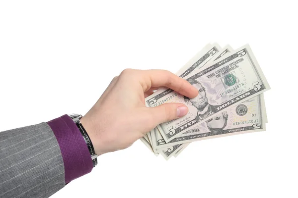 Penger i hånd isolert på hvitt – stockfoto