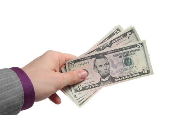 Dinheiro na mão isolado em branco — Fotografia de Stock