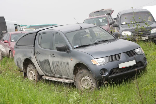 草地上的污垢损害汽车 — 图库照片