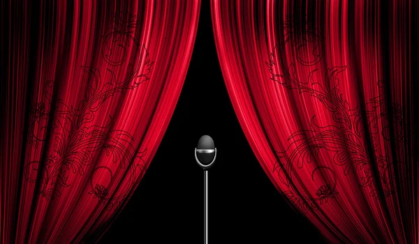 Theatre stage curtain and the microphone — Stock Photo, Image